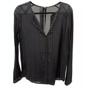 Gerard Darel Womens Black Semi Sheer Long-Sleeve Blouse Shirt Top Size 36 Silk